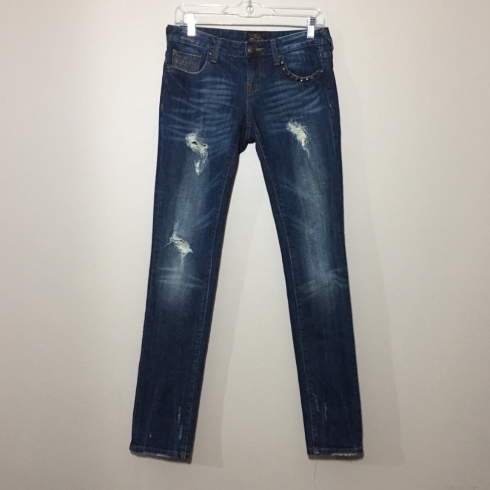 Express REROCK Skinny Jeans Studded Embroidered Low Rise Sz 2